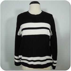 OLIVE STORY Sweater Womens Black with White Stripes Wide Sleeves